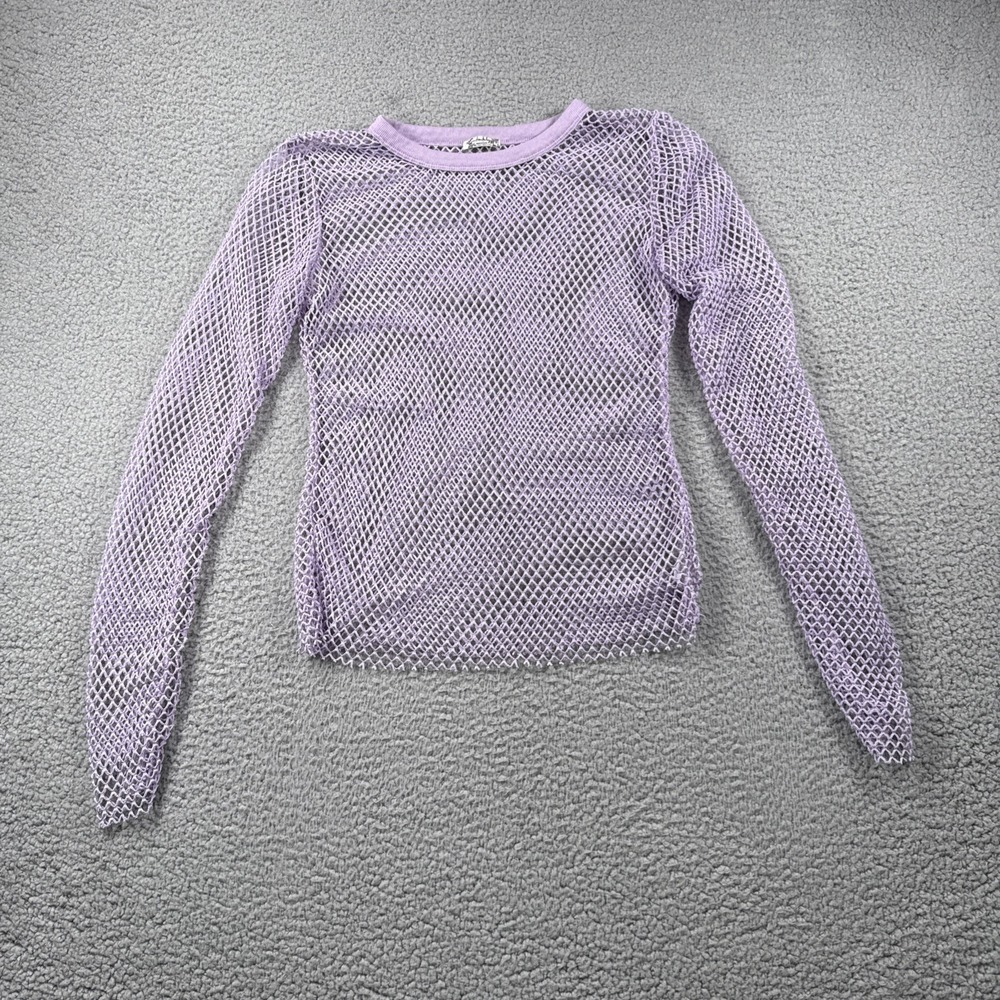 Free People Intimately Free Top Womens XS Purple Mesh Long Sleeve Beach Festival